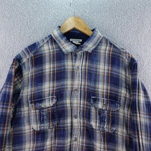 Carbon2Cobalt Men's L Blue Plaid Flannel Long Sleeve‎ Button Up Shirt Pockets